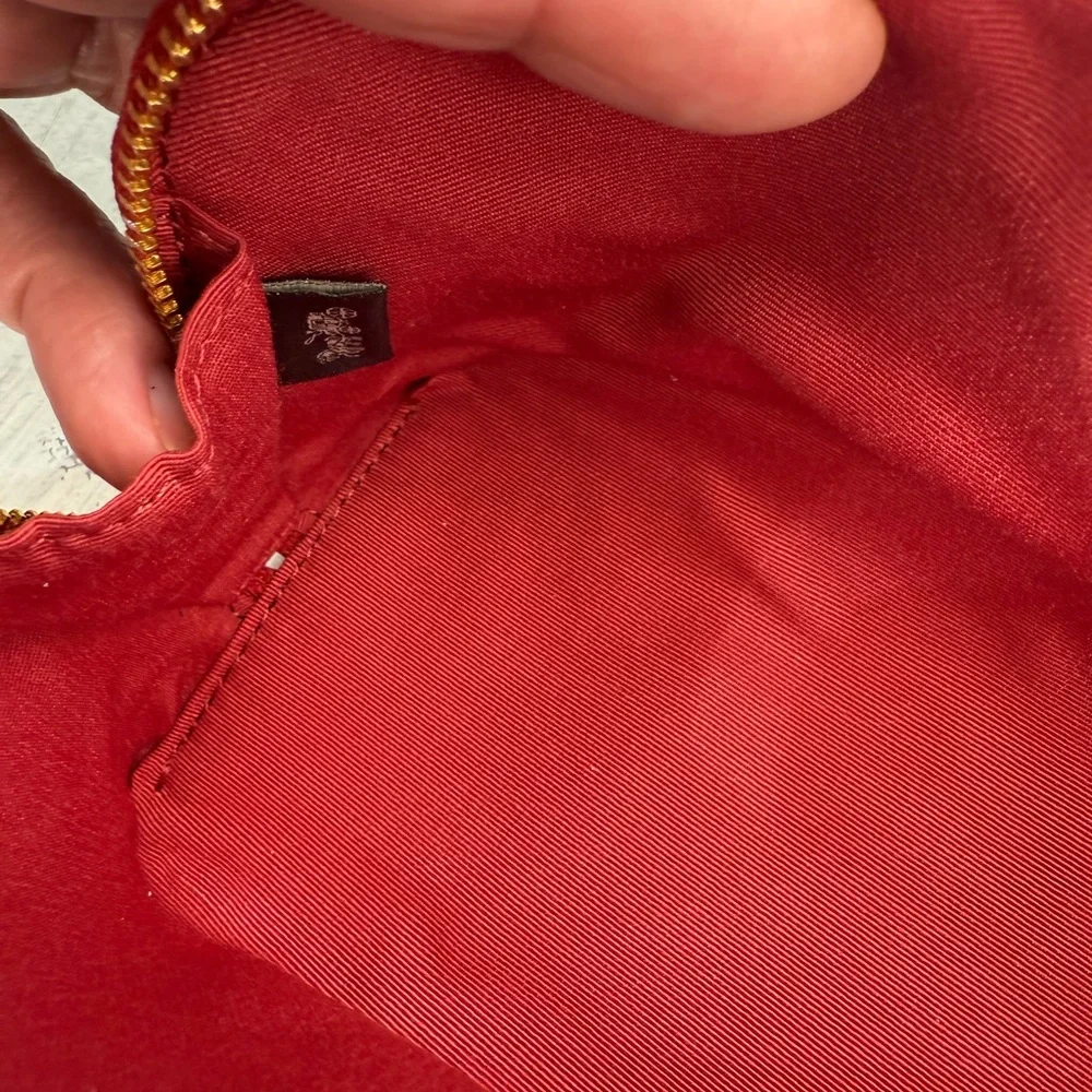 Coach Lunar New Year 2019 Pig Red Leather Cosmetic Pouch with Gold Logo